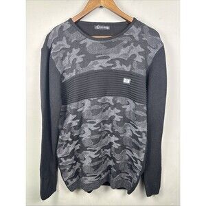 Leif Nelson Men's XXL Black Camouflage Camo Print Crew Neck Sweater